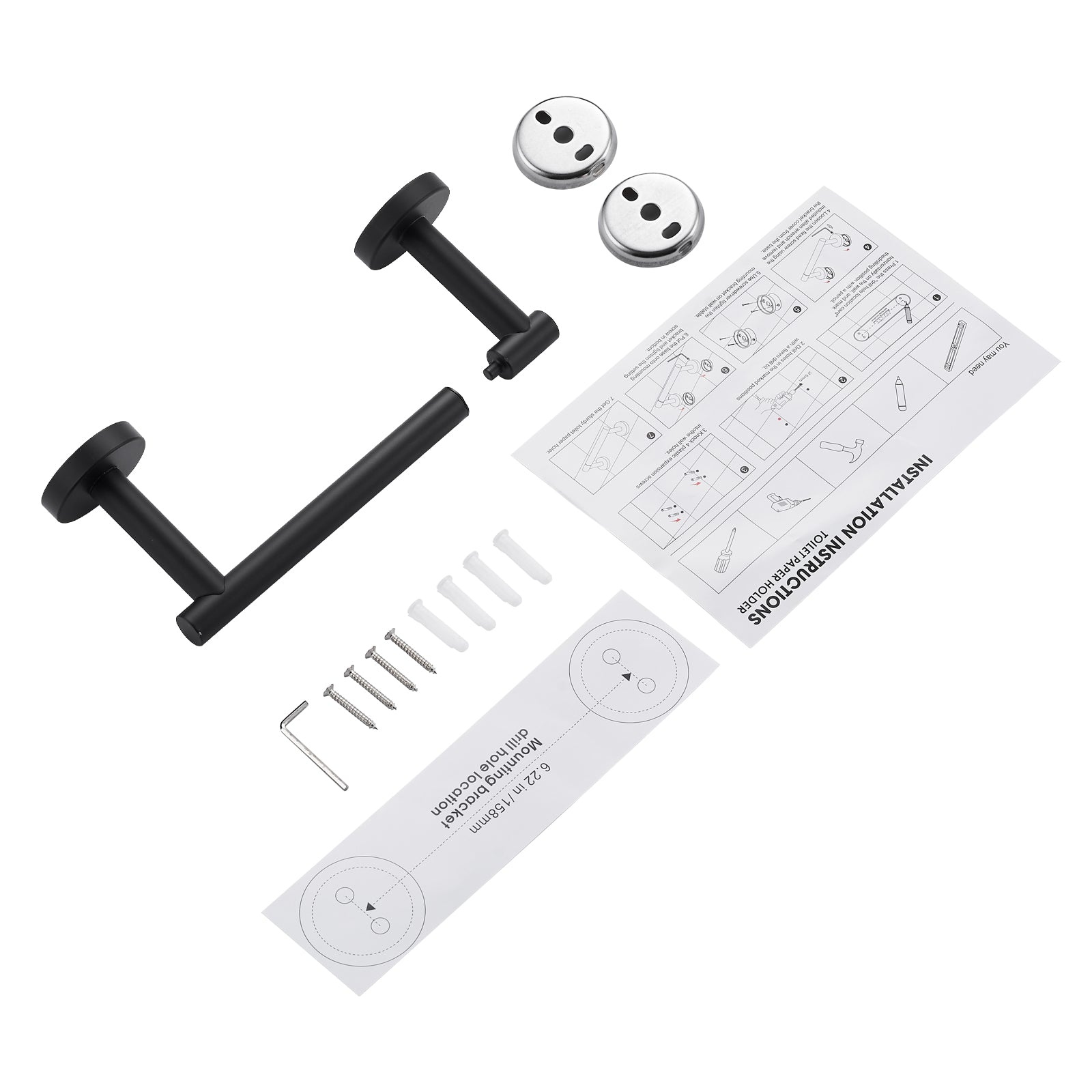 Deluxe Wall Mount Pivot Arm Toilet Paper Holder Bath Hardware Accessory in Matte Black
