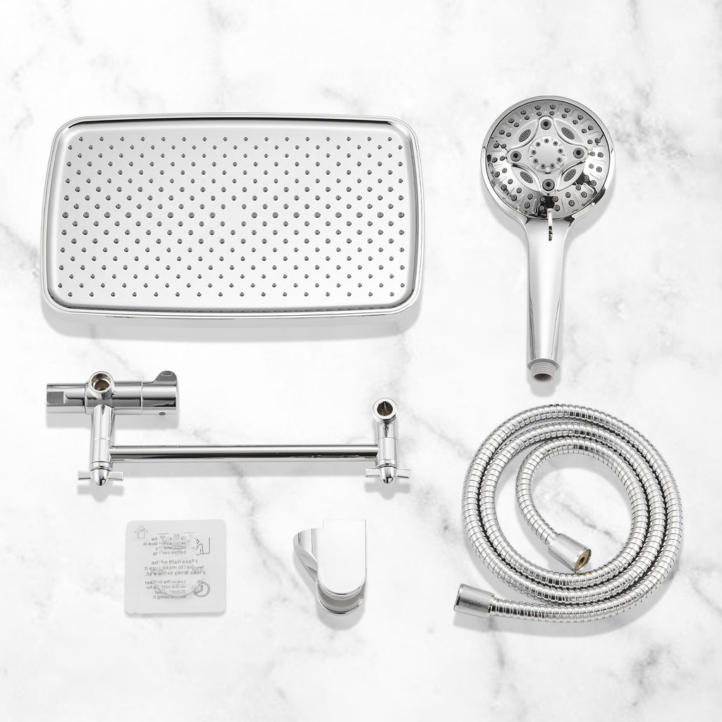 Rainfull 2-in-1 8-Spray Patterns with 1.8 GPM 12 in. Wall Mount Dual Shower Head and Handheld Shower Head in Chrome