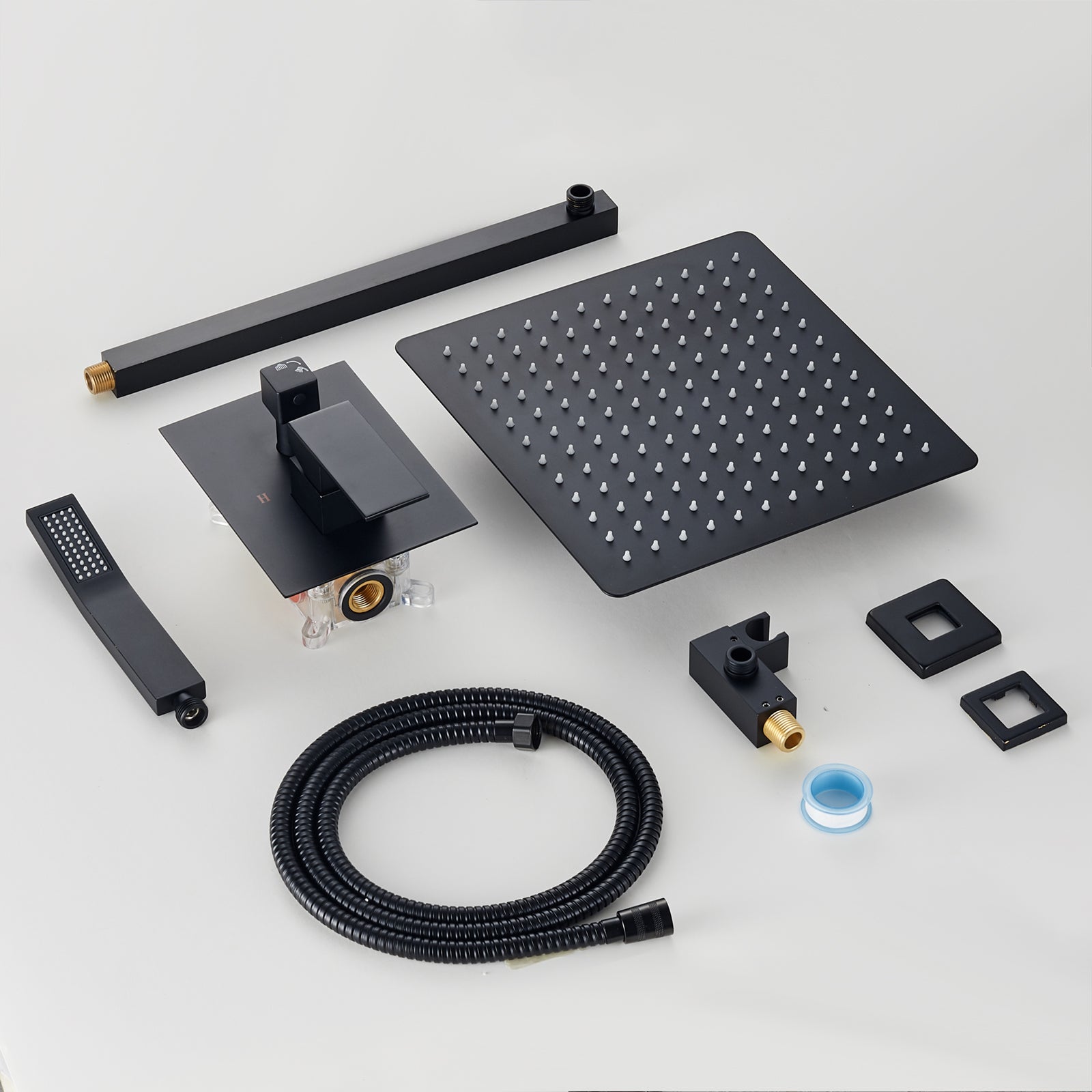 12 " Rain Single Handle 1-Spray Shower Faucet Kit Handheld Combo with Valve 1.8 GPM Adjustable Dual Shower Head in Black