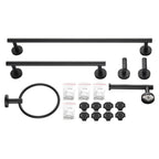 Modern 6-Pieces Stainless Steel Bath Hardware Set with Towel Ring Toilet Paper Holder Towel Hook and Towel Bar in Black