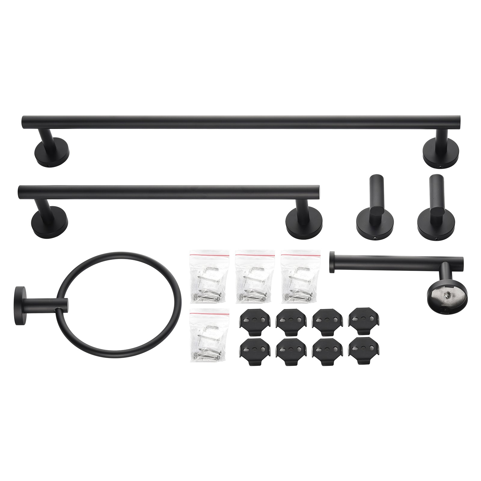 Modern 6-Pieces Stainless Steel Bath Hardware Set with Towel Ring Toilet Paper Holder Towel Hook and Towel Bar in Black