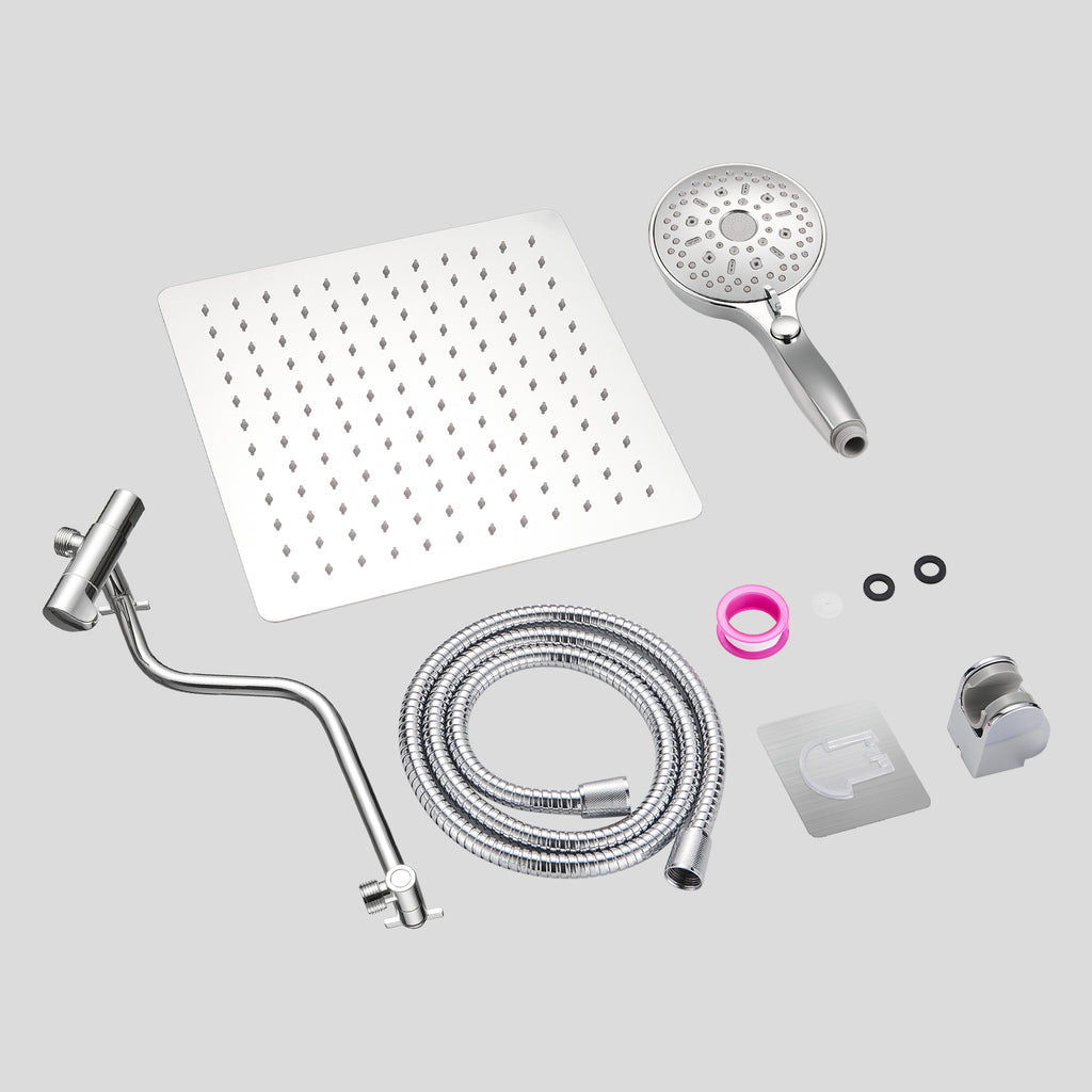 Rainfall Shower Head Combo 12-Spray 12 in. Wall Mount Dual Shower Heads and Handheld Shower Head with 1.8 GPM in Chrome