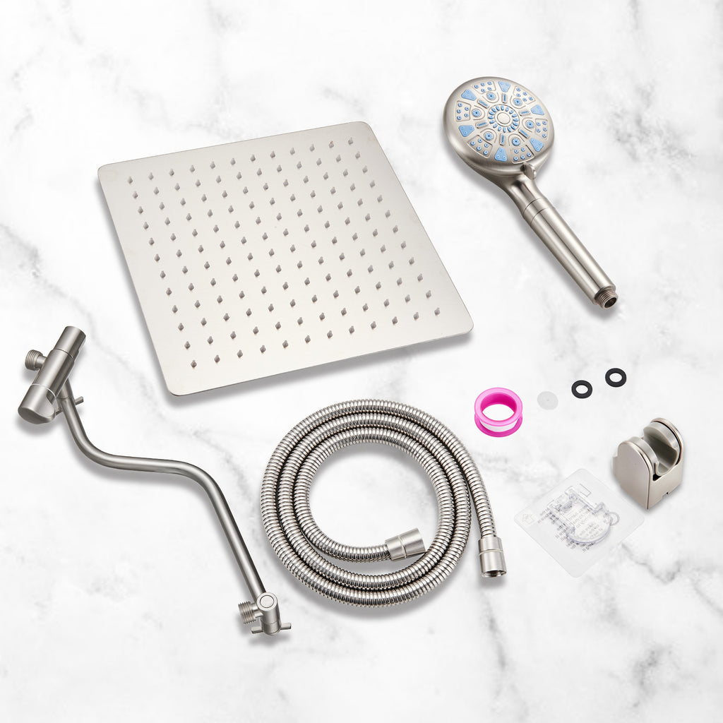 Rainfull 2-in-1 9-Spray Patterns Adjustable Wall Mount Shower Head with Filter 2.5 GPM and Handheld Shower Head in Nickel