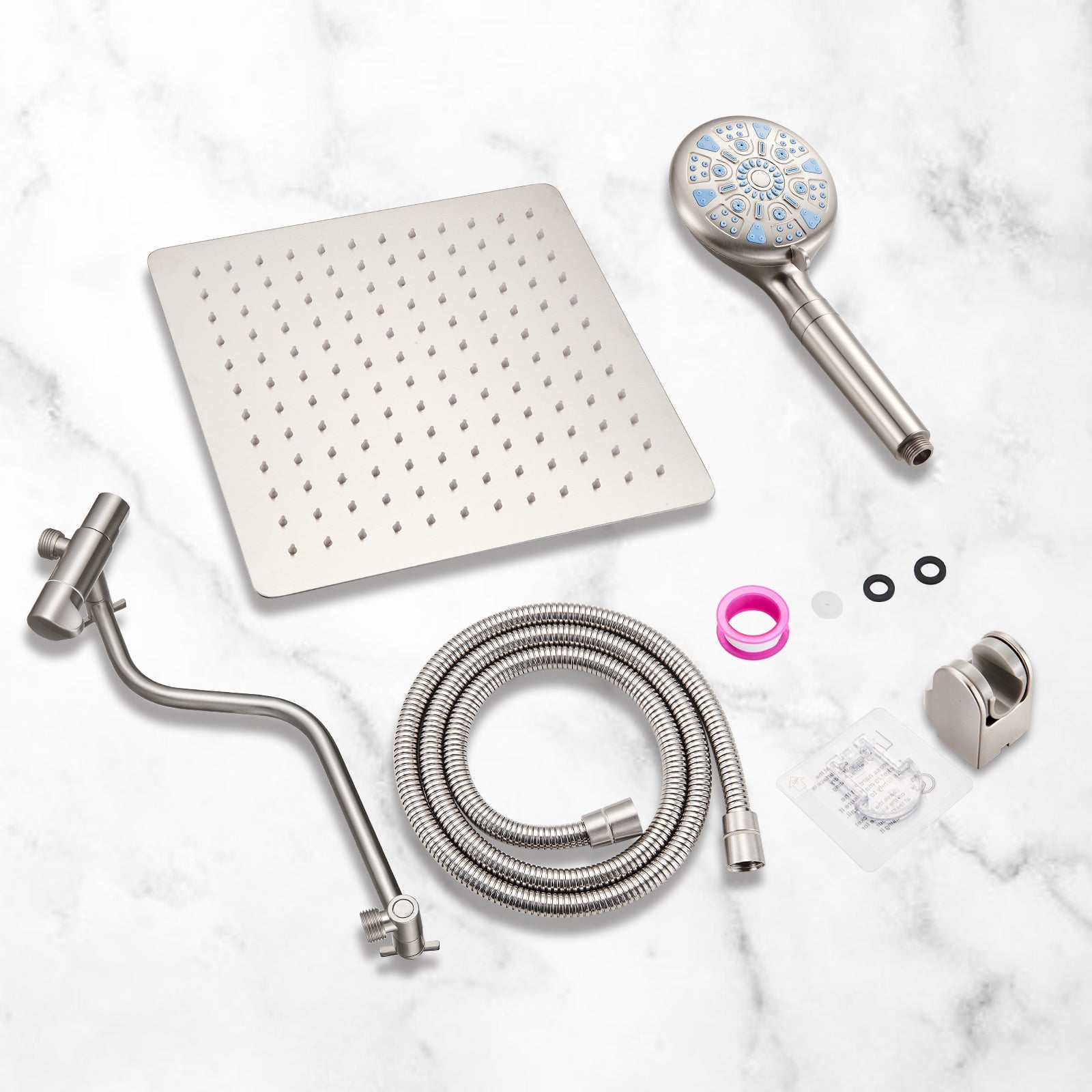 Rainfull 2-in-1 9-Spray Patterns Adjustable Wall Mount Shower Head with Filter 2.5 GPM and Handheld Shower Head in Nickel