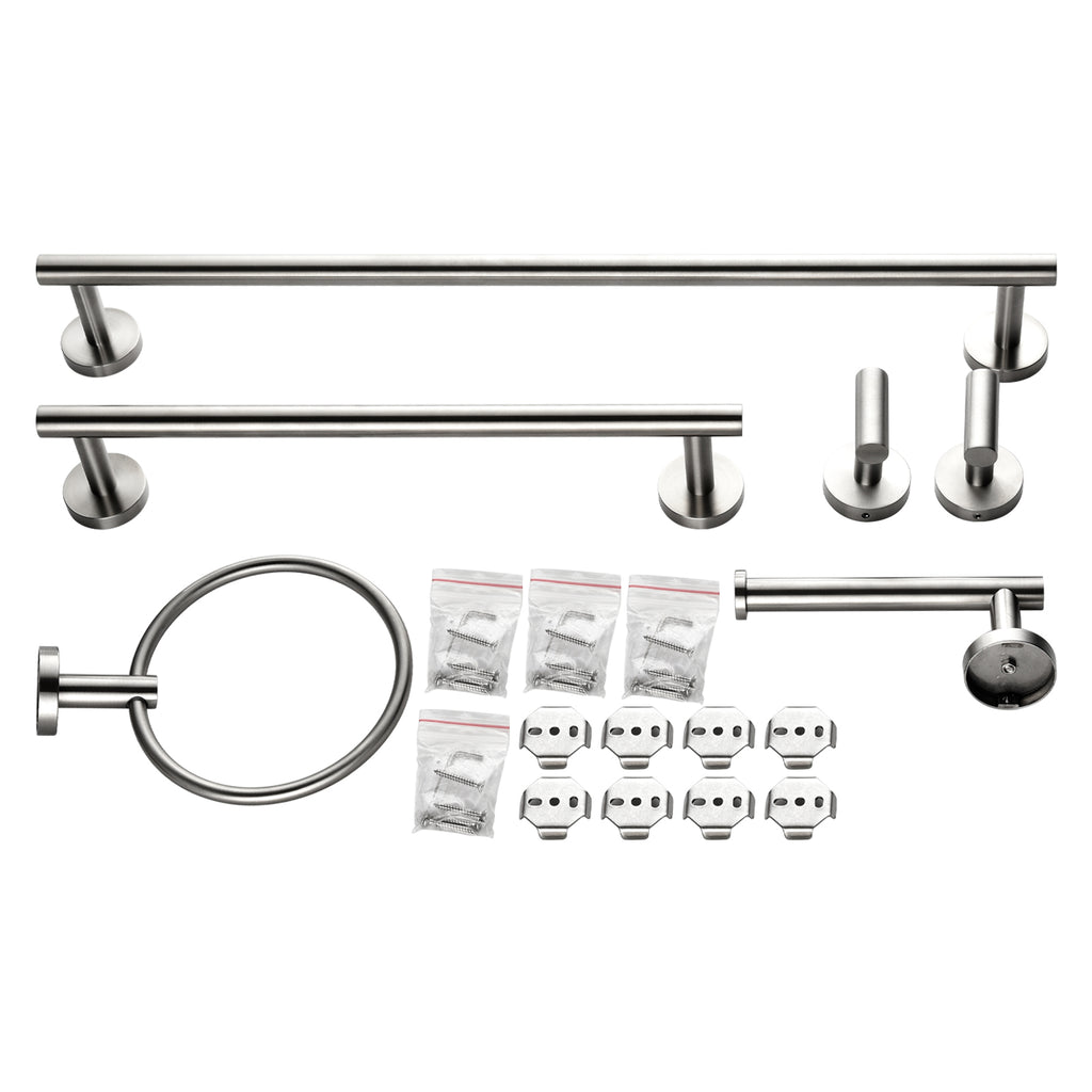 Modern 6-Pieces Bath Hardware Set with Towel Ring Toilet Paper Holder Towel Hook and Towel Bar in Brushed Nickel