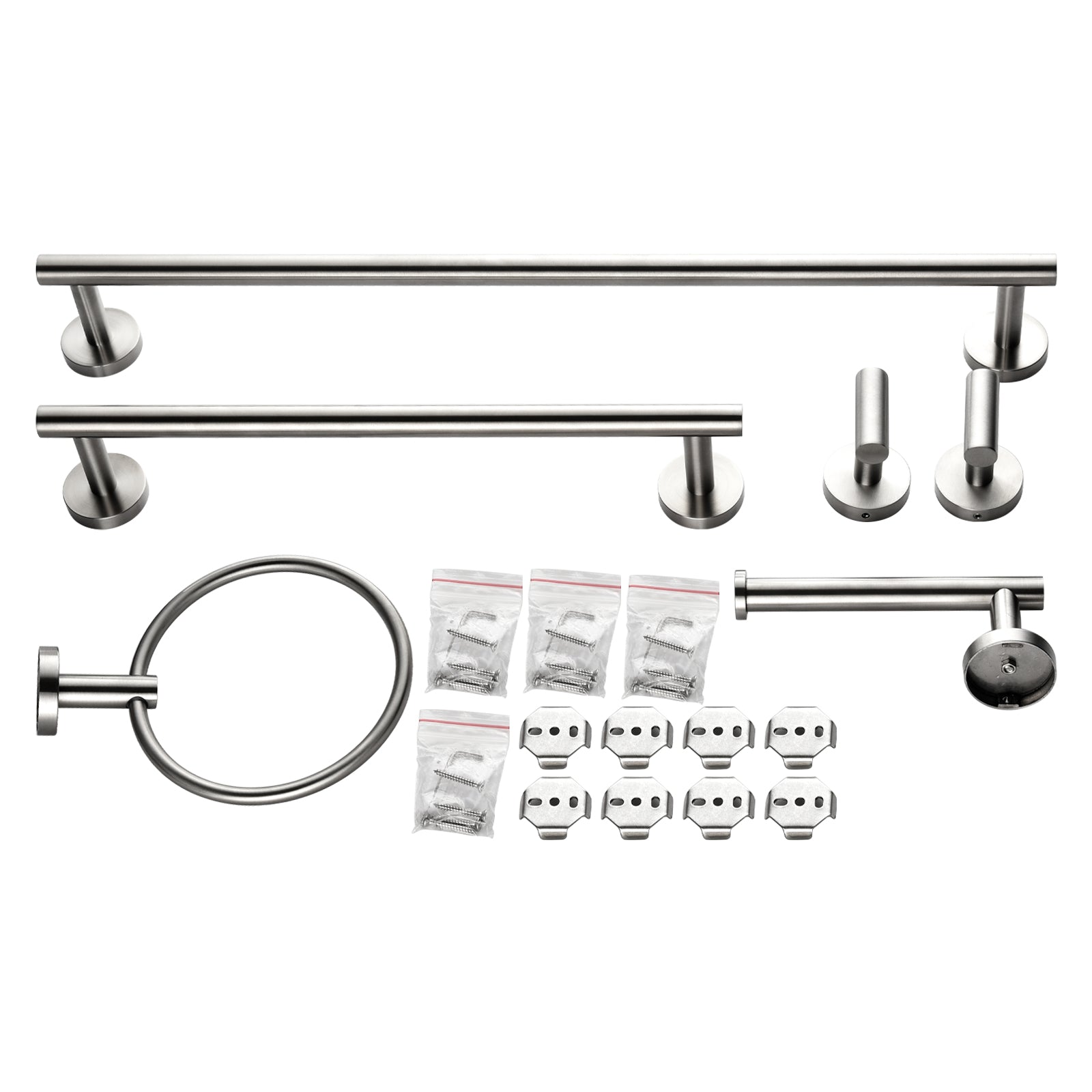 Modern 6-Pieces Bath Hardware Set with Towel Ring Toilet Paper Holder Towel Hook and Towel Bar in Brushed Nickel