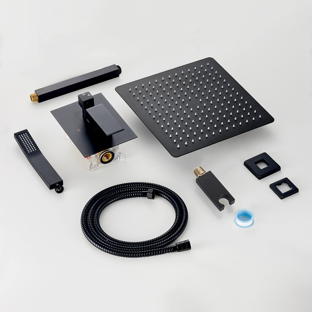 Rain Single Handle 1-Spray Shower Faucet 2.5 GPM 10 " with Valve Pressure Balance Dual Shower Heads in Black