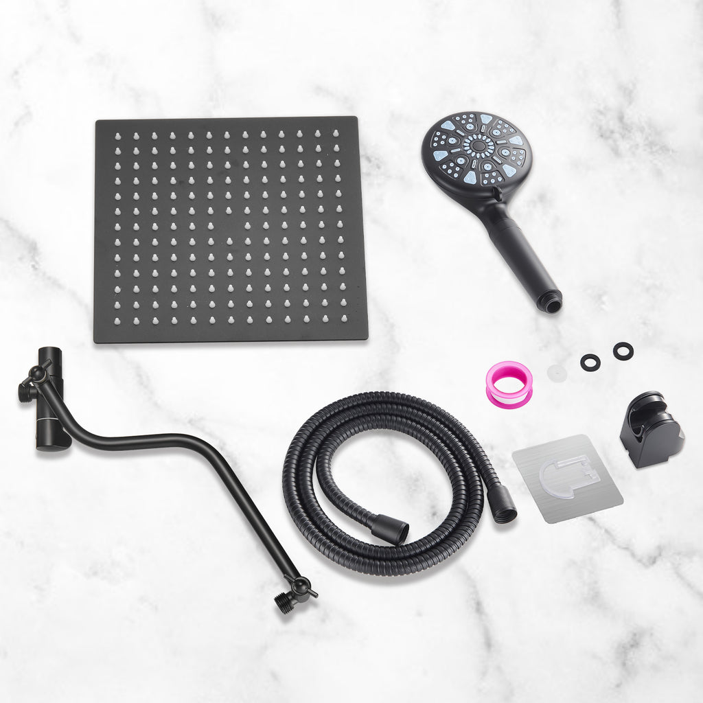 Rainfull 5-Spray Patterns 10 in. Wall Mount Dual Shower Heads and Handheld Shower Head 1.8 GPM in Matte Black