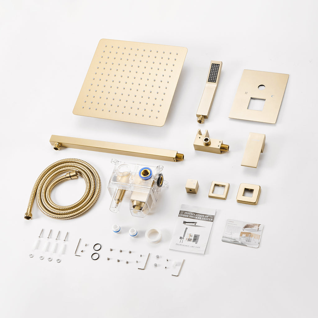 Rain Single Handle 2-Spray 10 in. Shower Faucet Handheld Combo with Valve 1.8 GPM Adjustable Dual Shower Heads in Gold