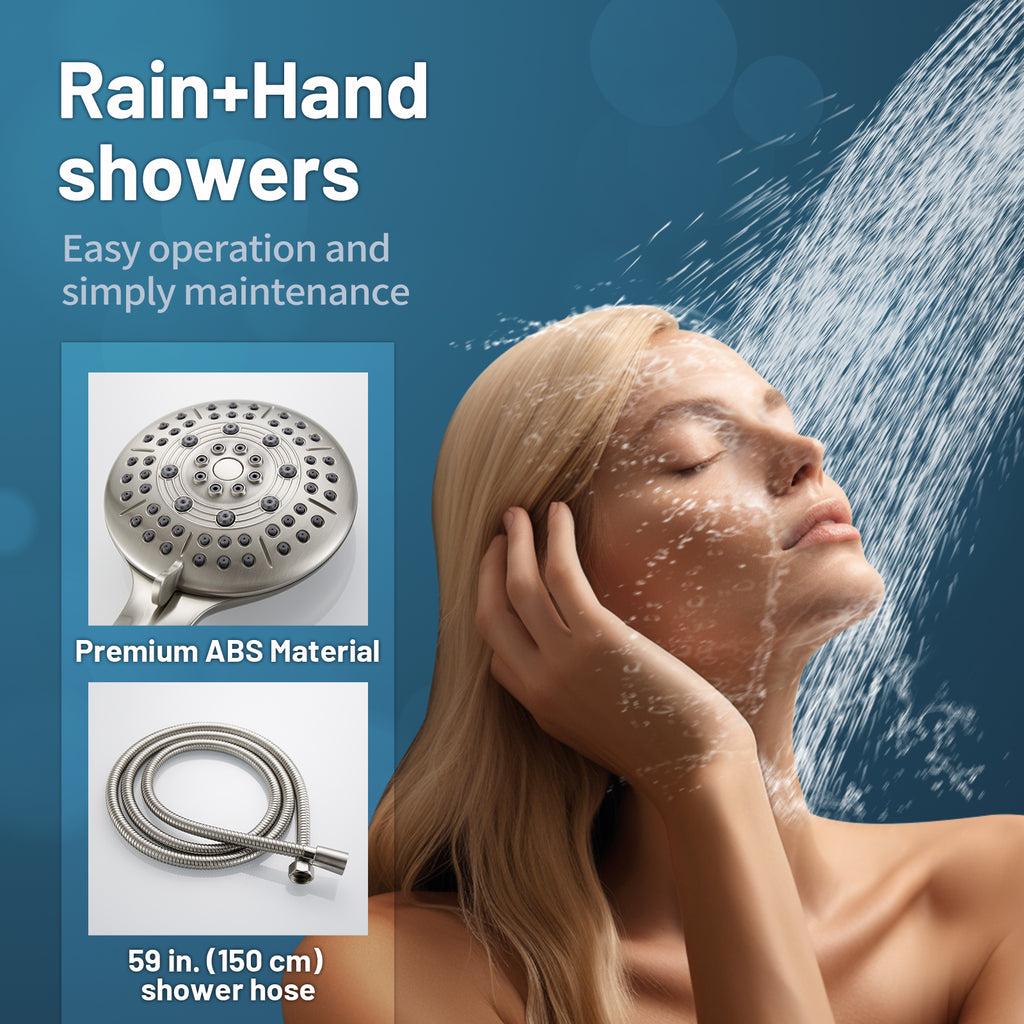 Rain Single Handle 5-Spray Tub Shower Faucet Handheld Combo with Valve 1.8 GPM Adjustable shower Head in Brushed Nicke