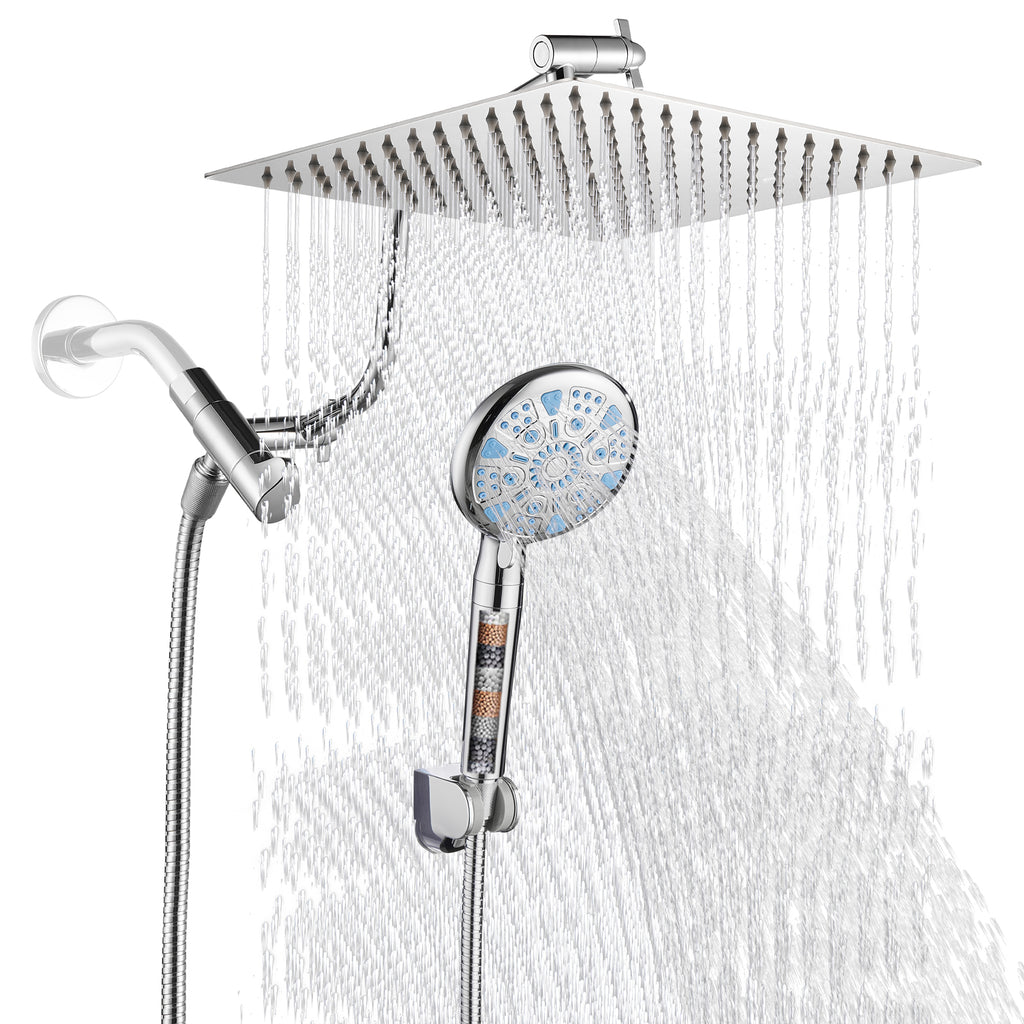 Rainfull 5-Spray Patterns 10 in. Wall Mount Dual Shower Heads and Handheld Shower Head in Chrome color