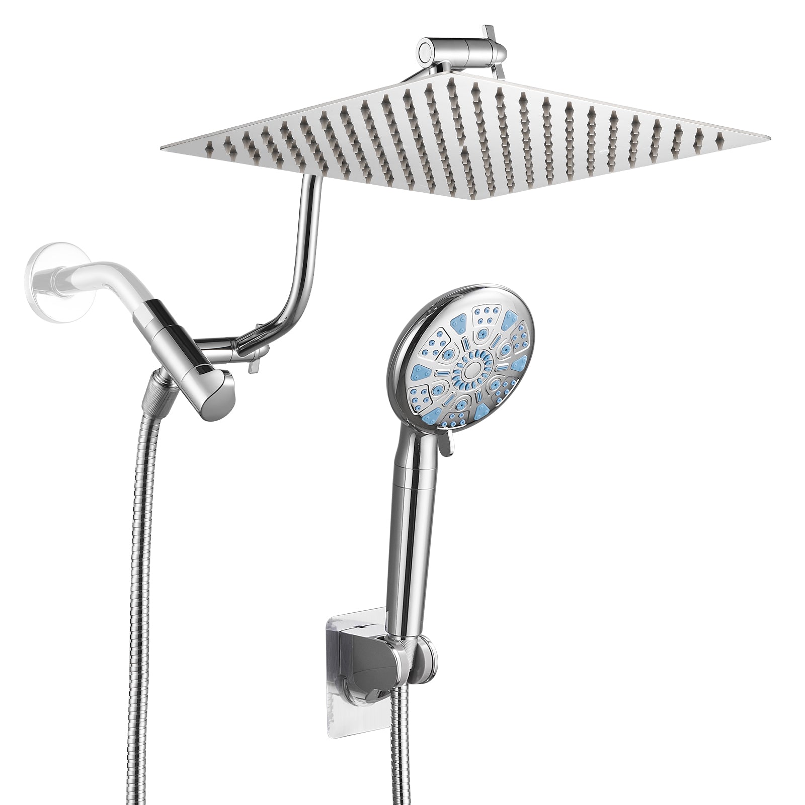 Rainfull 5-Spray Patterns 10 in. Wall Mount Dual Shower Heads and Handheld Shower Head in Chrome color
