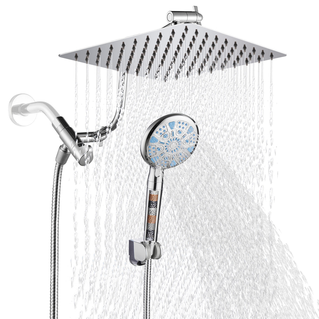 Rainfull 2-in-1 9-Spray Patterns Adjustable Wall Mount Shower Head with Filter 2.5 GPM and Handheld Shower Head in Chrome