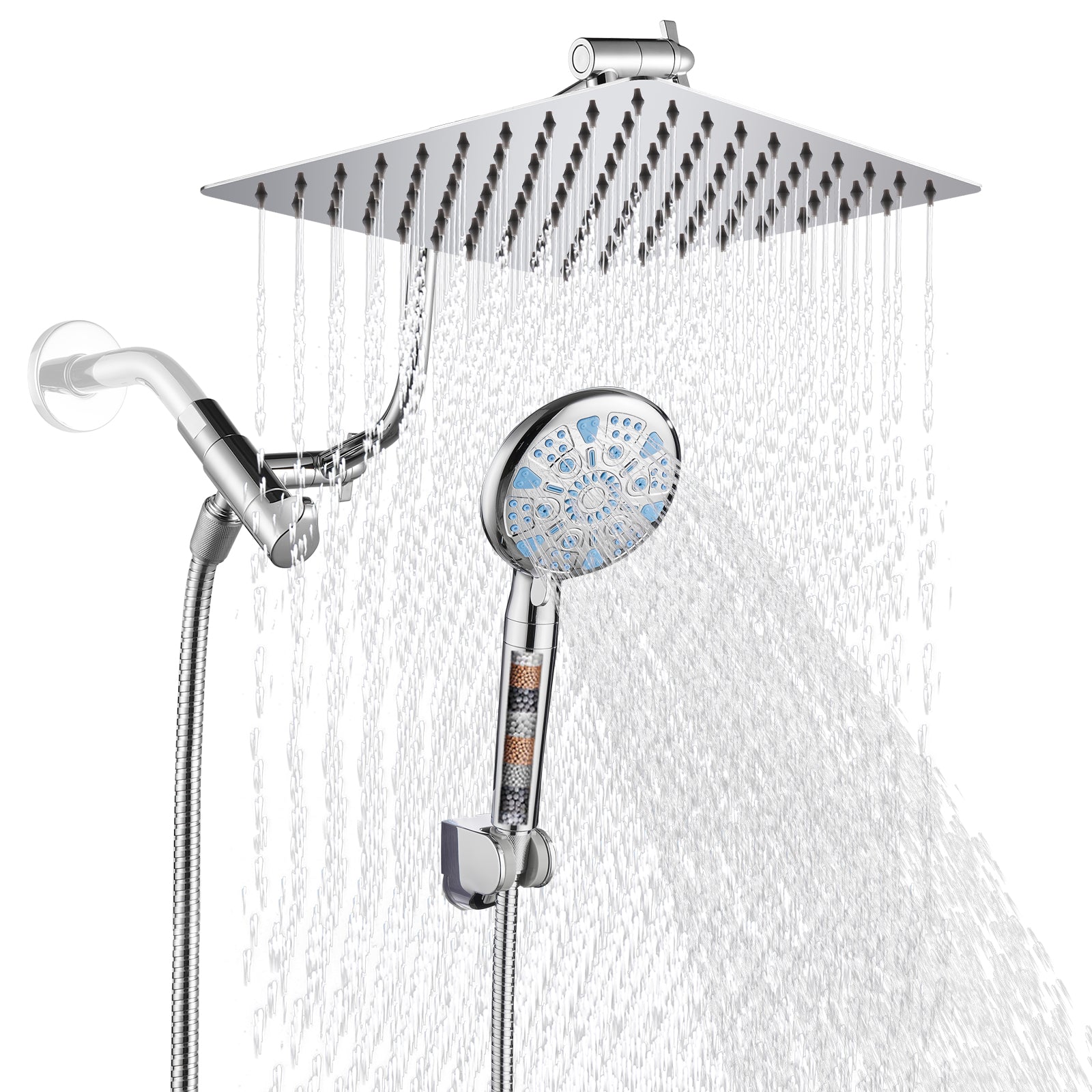 Rainfull 2-in-1 9-Spray Patterns Adjustable Wall Mount Shower Head with Filter 2.5 GPM and Handheld Shower Head in Chrome