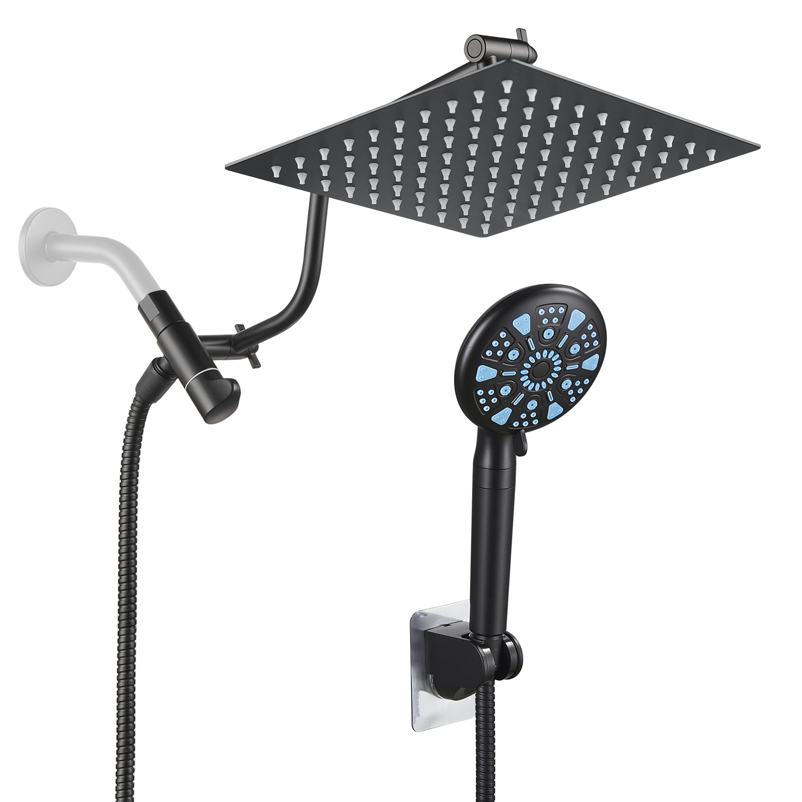Rainfull 2-in-1 9-Spray Patterns Adjustable Wall Mount Shower Head with Filter 2.5 GPM and Handheld Shower Head in Black