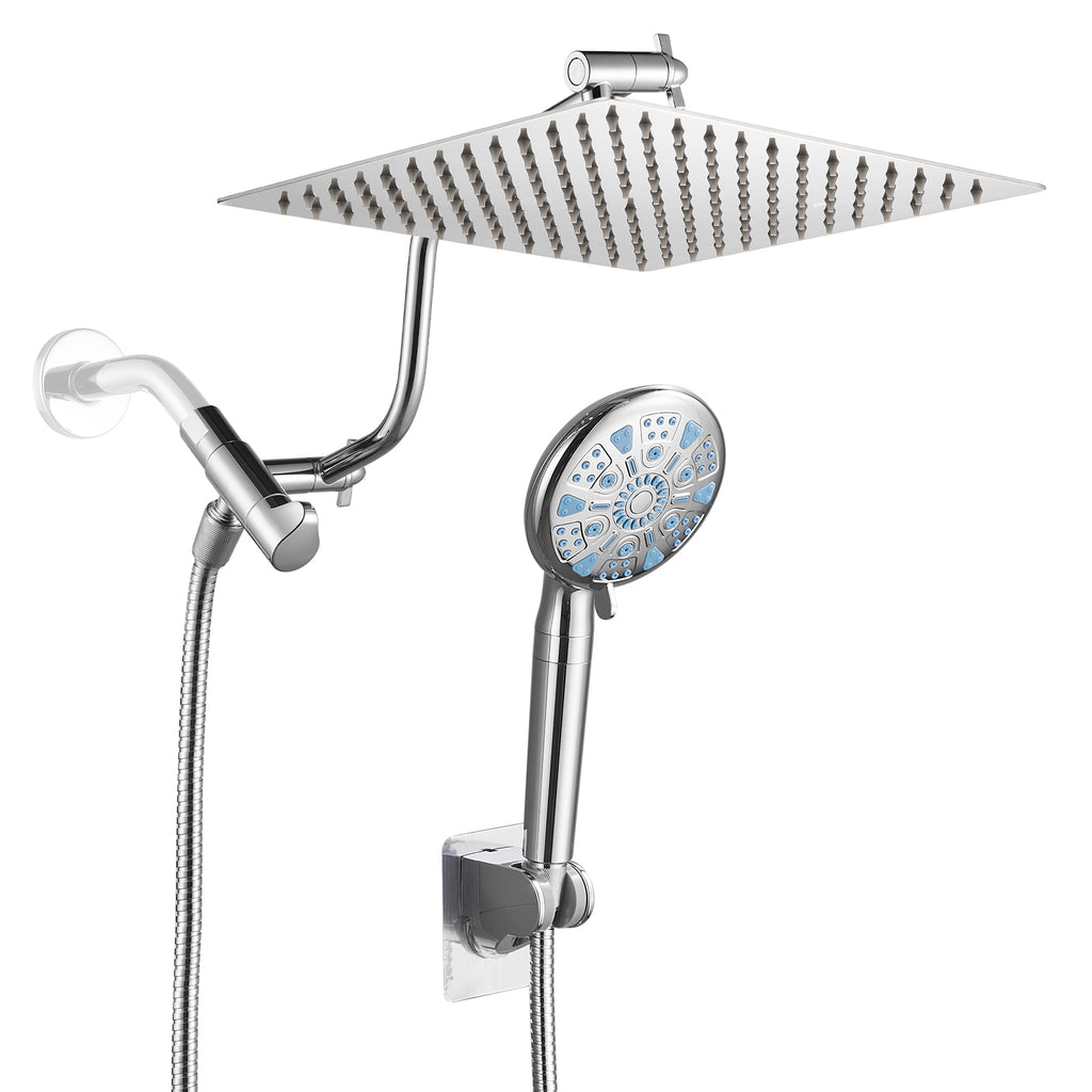 Rainfull 2-in-1 9-Spray Patterns Adjustable Wall Mount Shower Head with Filter 2.5 GPM and Handheld Shower Head in Chrome