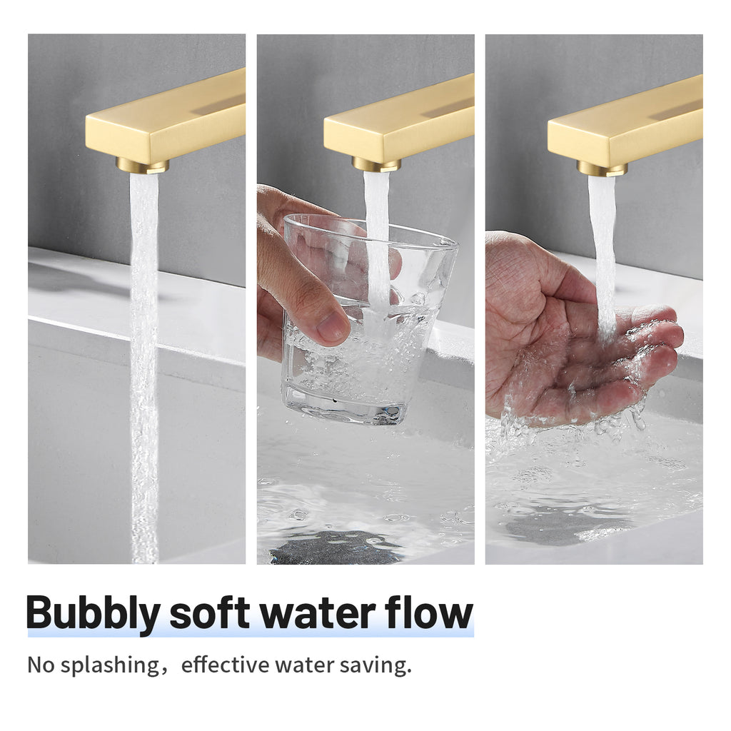 Square Single Handle Single Hole Bathroom Faucet in Brushed Gold