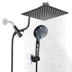 Rainfull 2-in-1 9-Spray Patterns Adjustable Wall Mount Shower Head with Filter 2.5 GPM and Handheld Shower Head in Black