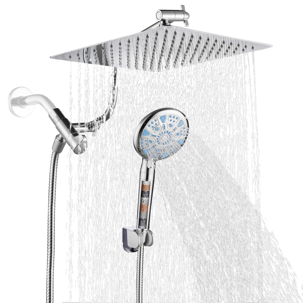 Rainfull 2-in-1 9-Spray Patterns Adjustable Fixed Shower Head with Filter 1.8 GPM and Handheld Shower Head in Chrome