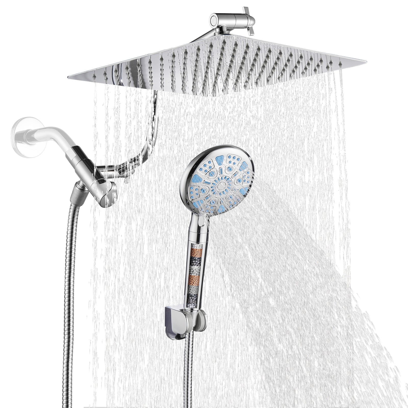 Rainfull 2-in-1 9-Spray Patterns Adjustable Fixed Shower Head with Filter 1.8 GPM and Handheld Shower Head in Chrome