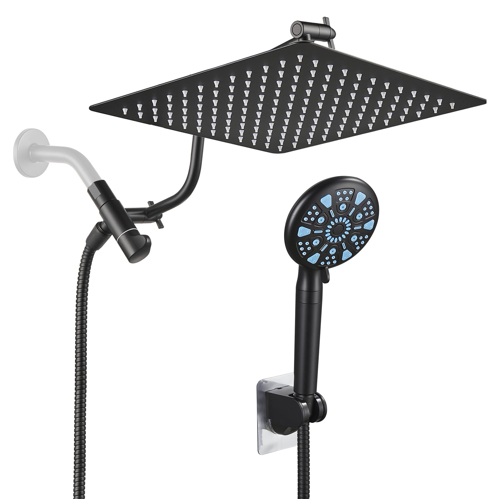 Rainfull 2-in-1 9-Spray Patterns Adjustable Fixed Shower Head with Filter 1.8 GPM and Handheld Shower Head in Black
