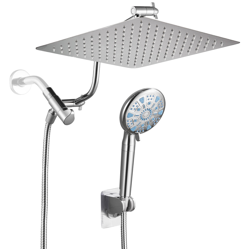 Rainfull 2-in-1 9-Spray Patterns Adjustable Fixed Shower Head with Filter 1.8 GPM and Handheld Shower Head in Chrome