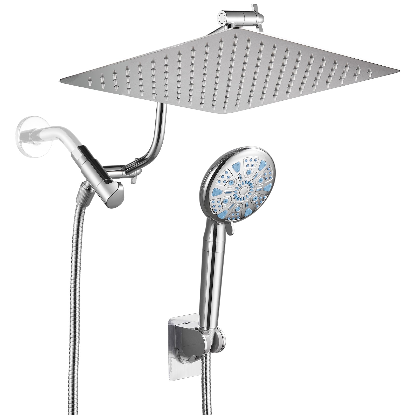 Rainfull 2-in-1 9-Spray Patterns Adjustable Fixed Shower Head with Filter 1.8 GPM and Handheld Shower Head in Chrome