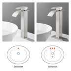 High Arc Waterfall Single Handle Single Hole Bathroom Faucet with Drain Kit Included in Brushed Nickel
