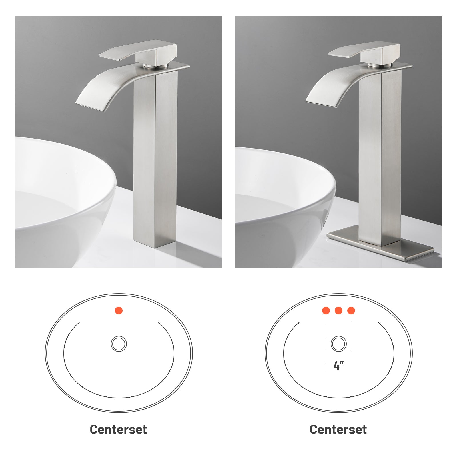 High Arc Waterfall Single Handle Single Hole Bathroom Faucet with Drain Kit Included in Brushed Nickel