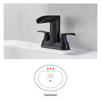 Rotatable 4 in. Centerset Double Bathroom Faucet with Drain kit Included Waterfall Lavatory in Matte Black