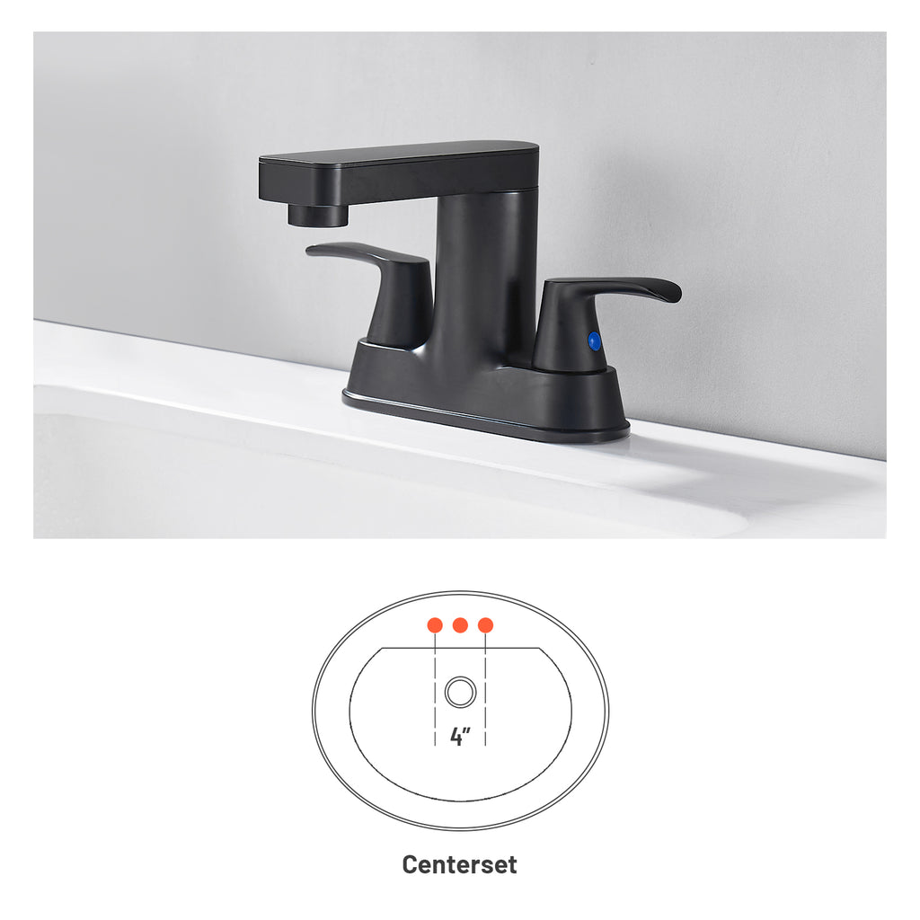 Rotatable 4 in. Centerset Double Handle Bathroom Faucet with Drain Kit Included in Matte Black