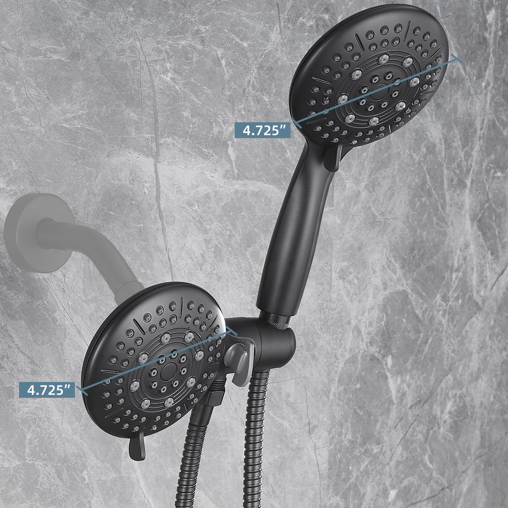 Rain 5-Spray Patterns Handheld Shower Head Combo 1.8 GPM 4.7 in. Wall Mount Adjustable Dual Shower Heads in Black