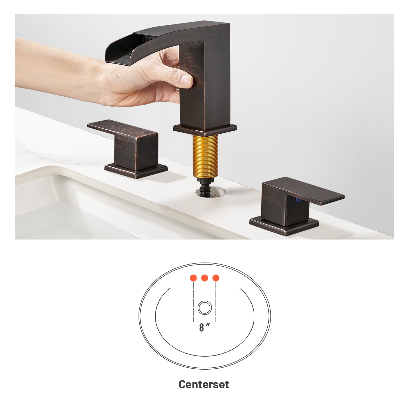 Waterfall 304 stainless steel 8 in. Widespread Double Handle Bathroom Faucet with Drain Kit Included in Oil Rubbed Bronze