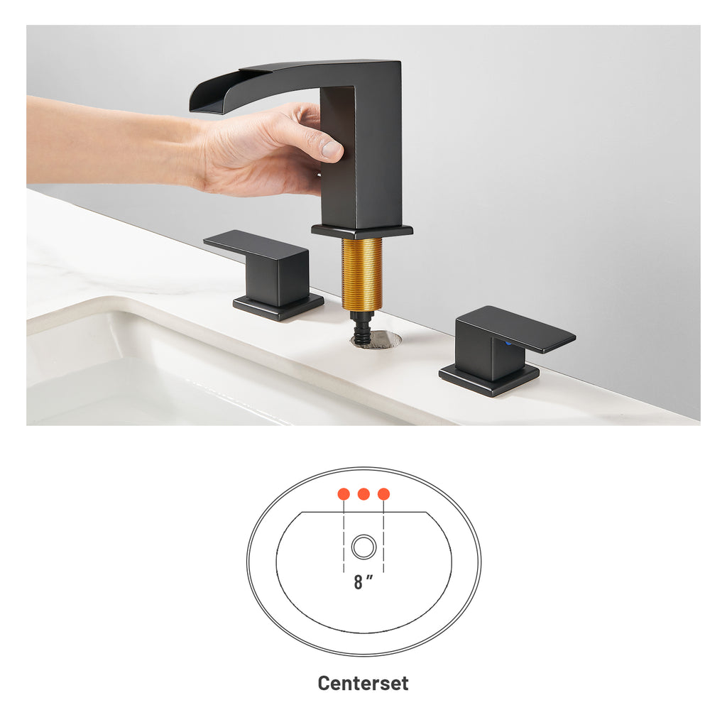 Waterfall 304 stainless steel 8 in. Widespread Double Handle Bathroom Faucet with Drain Kit Included in Matte Black