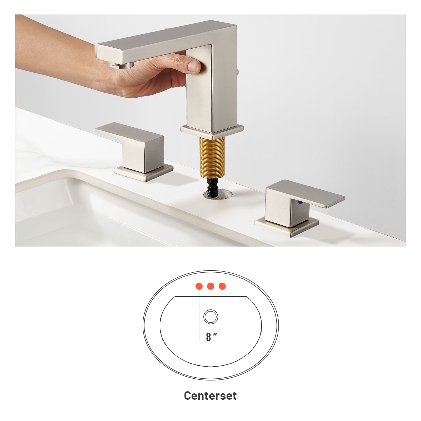 304 stainless steel 8 in. Widespread Double Handle Bathroom Faucet with Drain Kit Included in Brushed Nickel