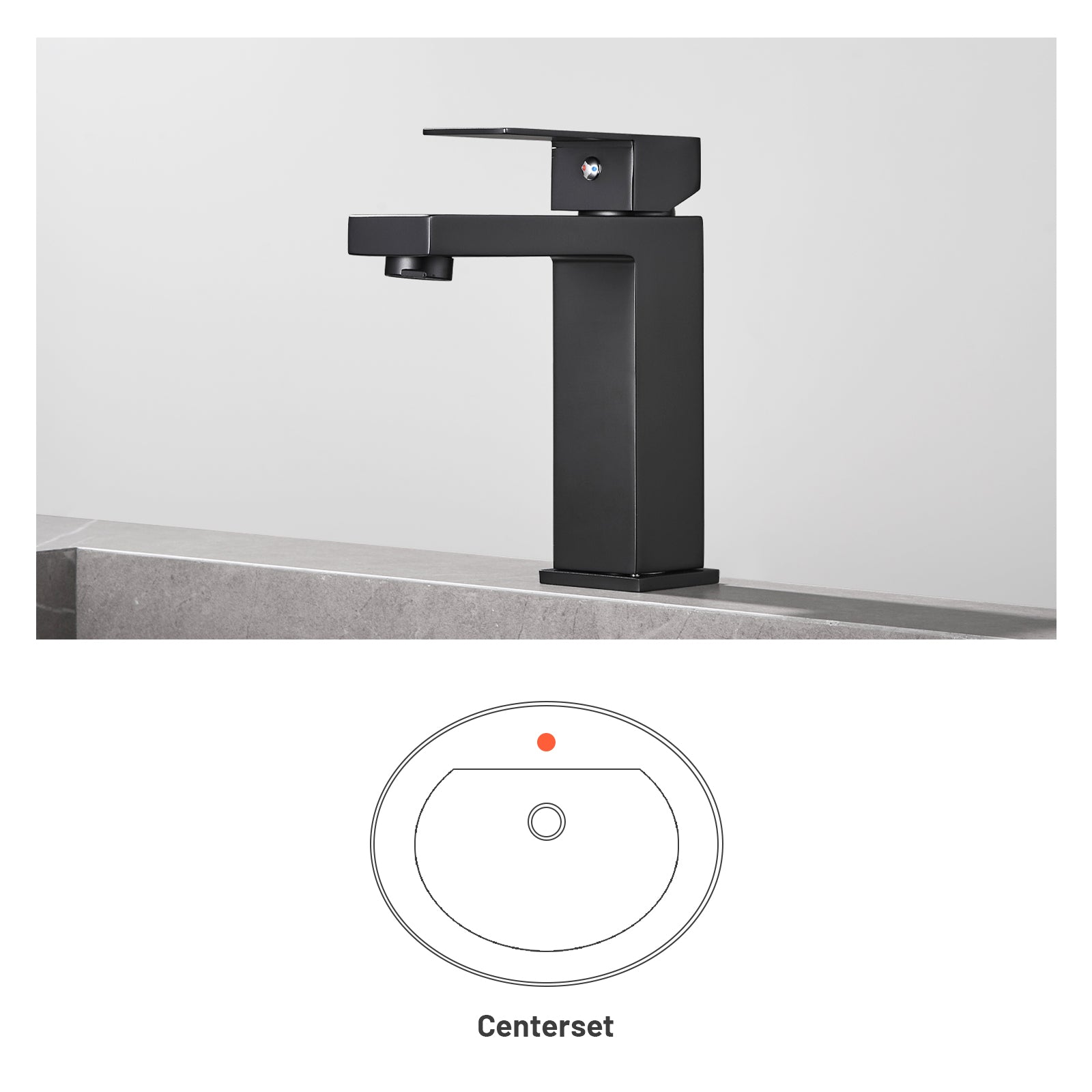 Square Single Handle Single Hole Bathroom Faucet in Matte Black
