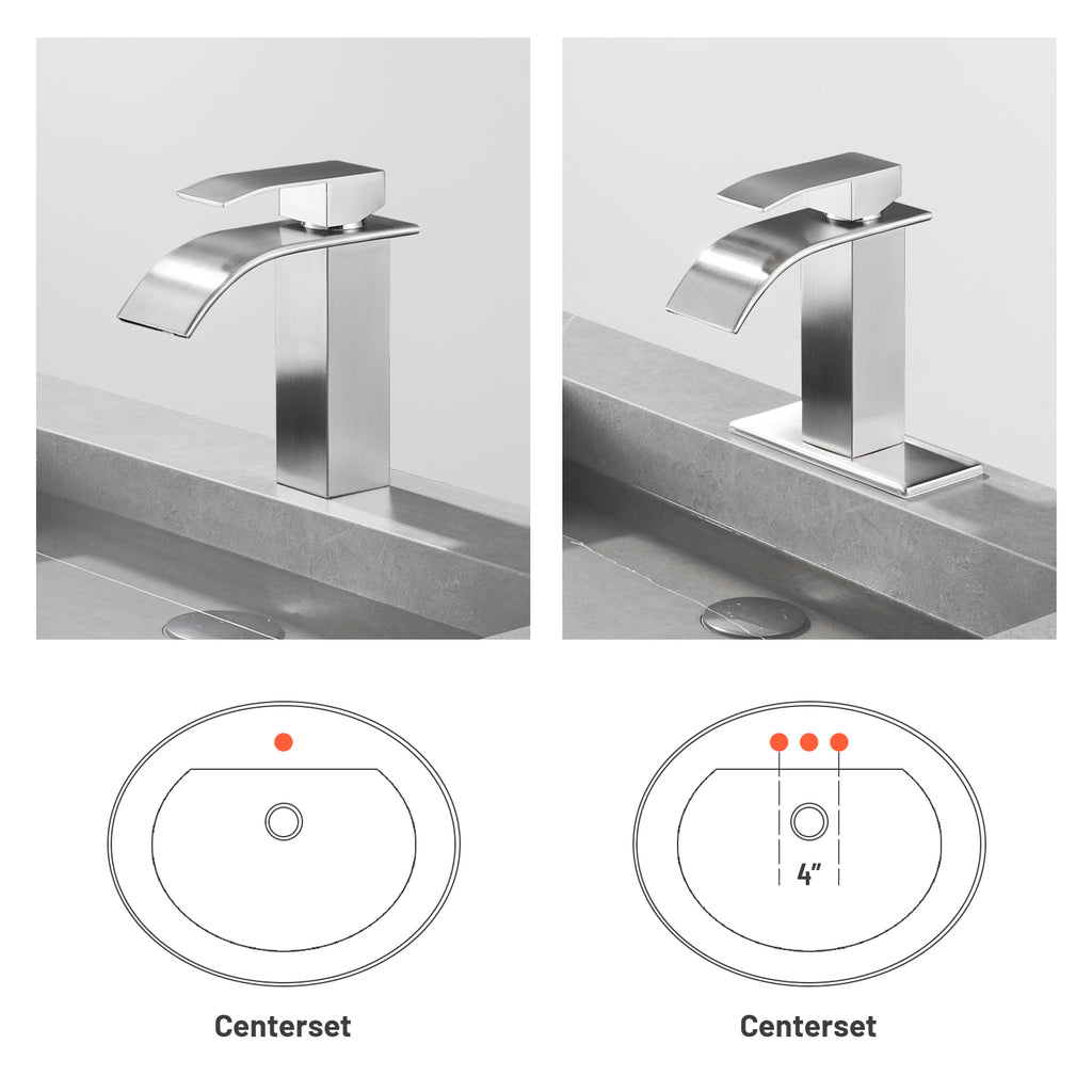 Arc Waterfall Single Handle Single Hole Bathroom Faucet with Drain Kit Includedin Brushed Nickel