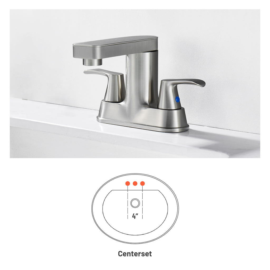 Rotatable 4 in. Centerset Double Handle Bathroom Faucet with Drain Kit Included in Brushed Nickel