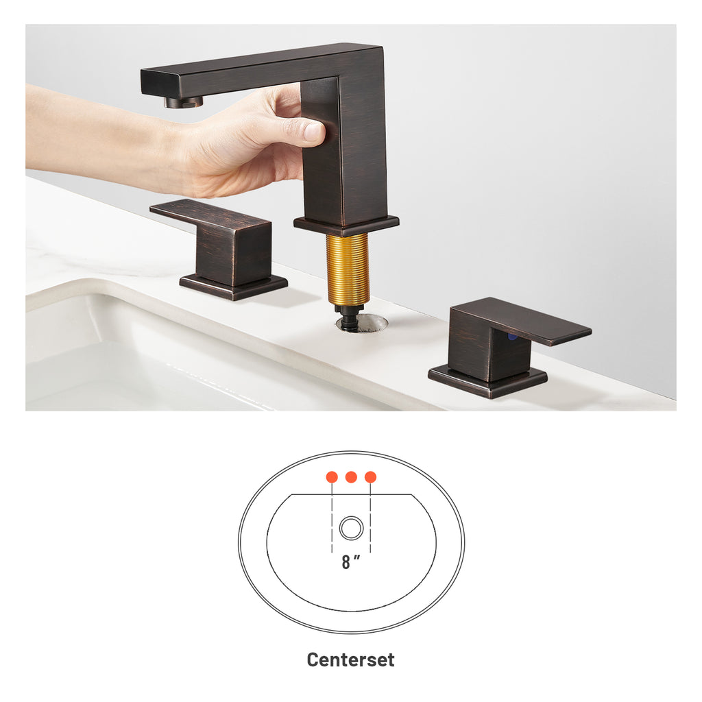 304 stainless steel 8 in. Widespread Double Handle Bathroom Faucet with Drain Kit Included in Oil Rubbed Bronze