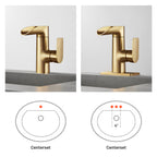 Waterfall Single Handle Single Hole Low Arc Bathroom Faucet With Metal Pop Up Drain Assembly Sink Faucet in Gold
