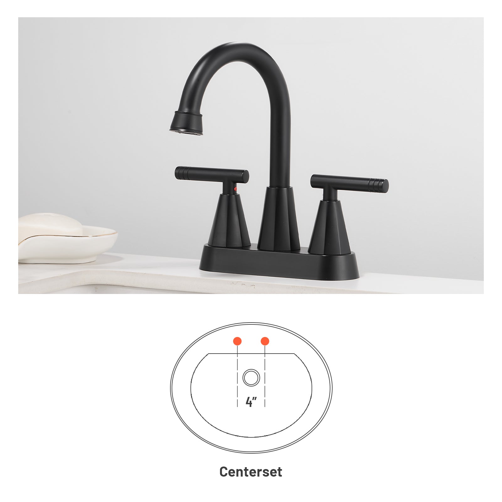 Rotatable 4 in. Centerset Double Handle Bathroom Faucet with Drain Kit Included in Black