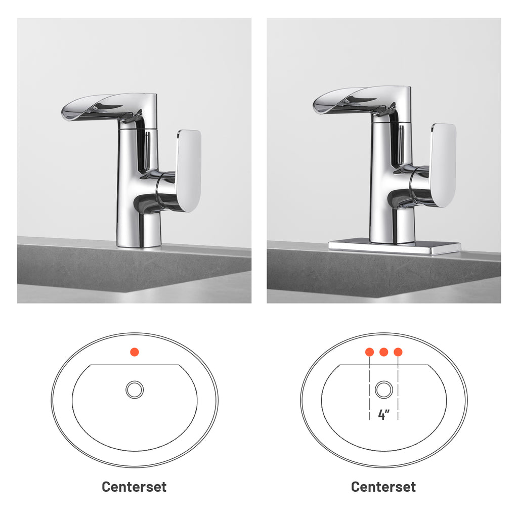 Waterfall Single Handle Single Hole Low Arc Bathroom Faucet With Metal Pop Up Drain Assembly Sink Faucet in Chrome