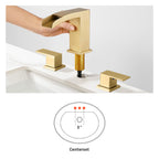 Waterfall Spout 304 stainless steel 8 in. Widespread Double Handle Bathroom Faucet with Drain Kit Included in Gold