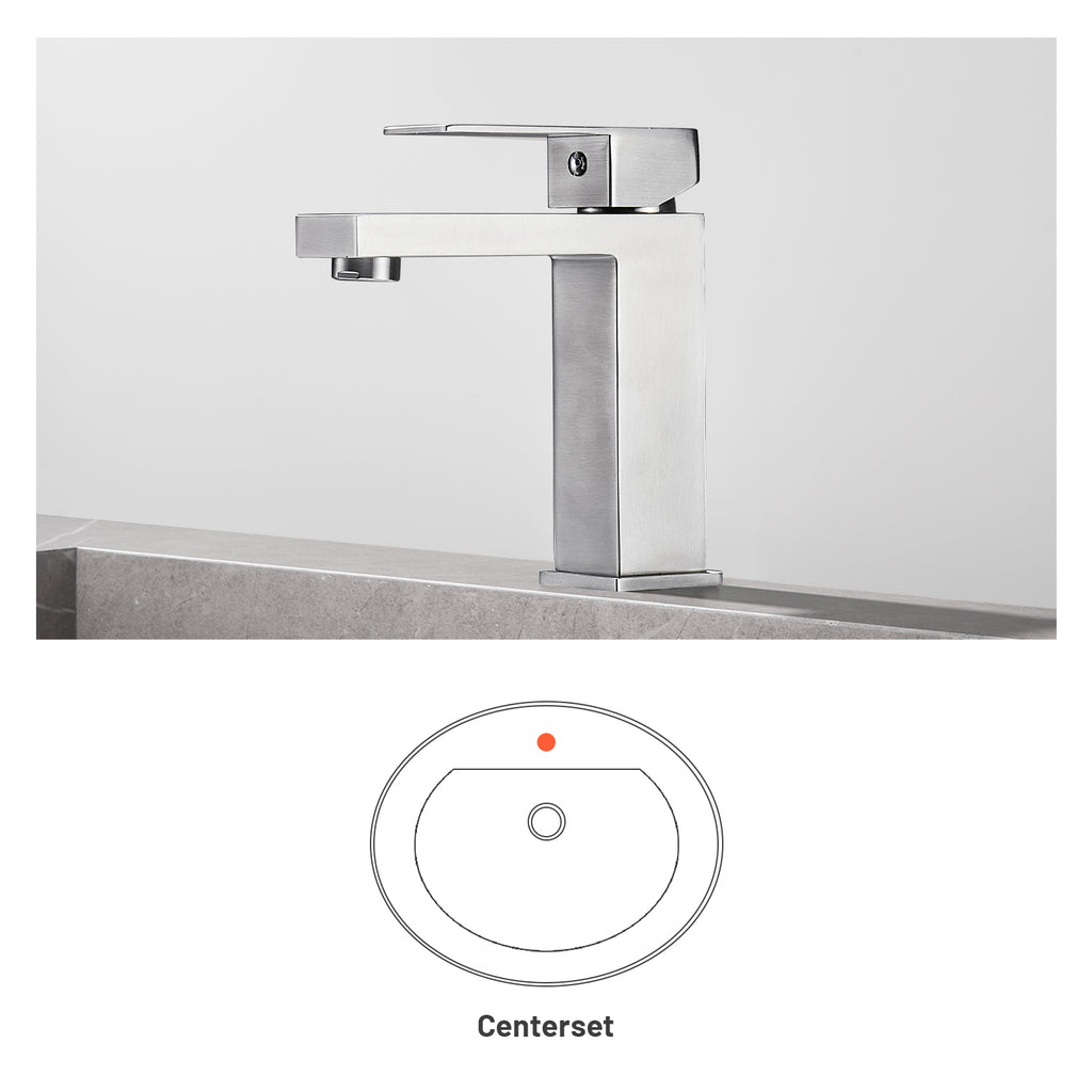 Square Single Handle Single Hole Bathroom Faucet in Brushed Nickel