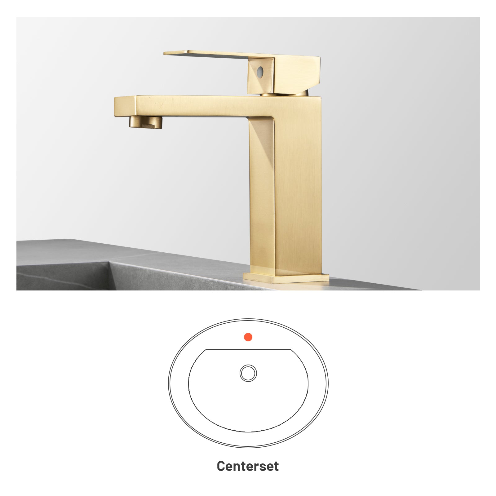 Square Single Handle Single Hole Bathroom Faucet in Brushed Gold
