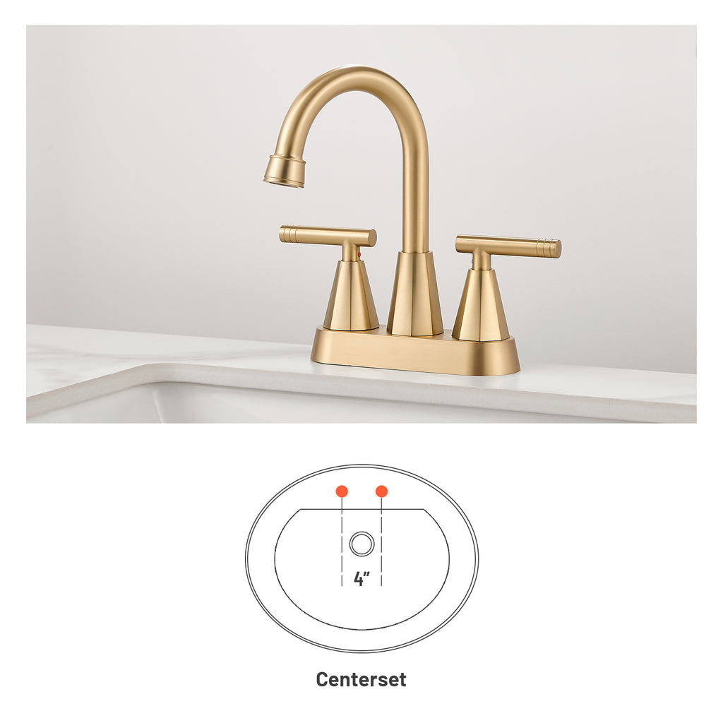 Rotatable 4 in. Centerset Double Handle Bathroom Faucet with Drain Kit Included in Gold