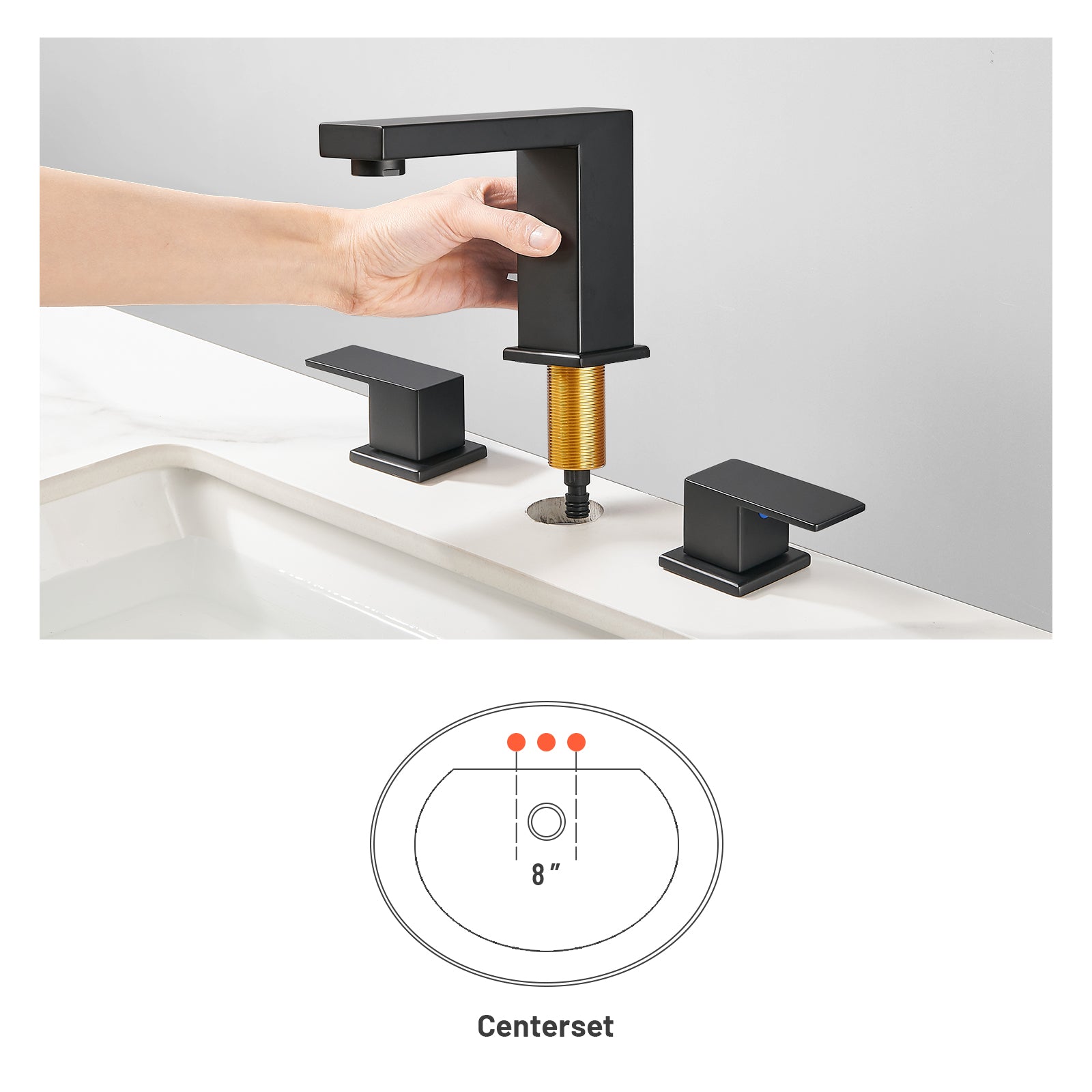 304 stainless steel 8 in. Widespread Double Handle Bathroom Faucet with Drain Kit Included in Matte Black