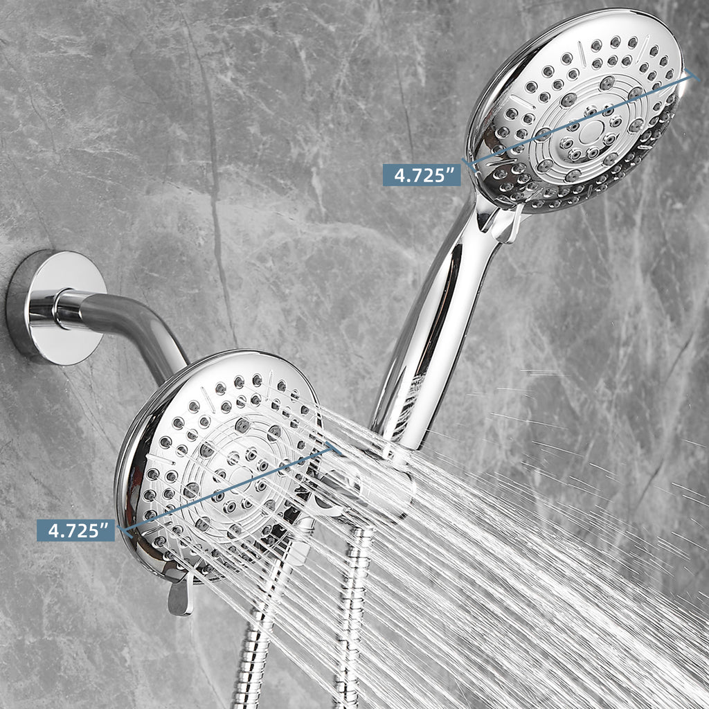 Rain 5-Spray Patterns Handheld Shower Head Combo 1.8 GPM 4.7 in. Wall Mount Adjustable Dual Shower Heads in Chrome