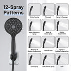 Rainfall Shower Head Combo 12-Spray 12 in. Wall Mount Dual Shower Heads and Handheld Shower Head with 1.8 GPM in Black