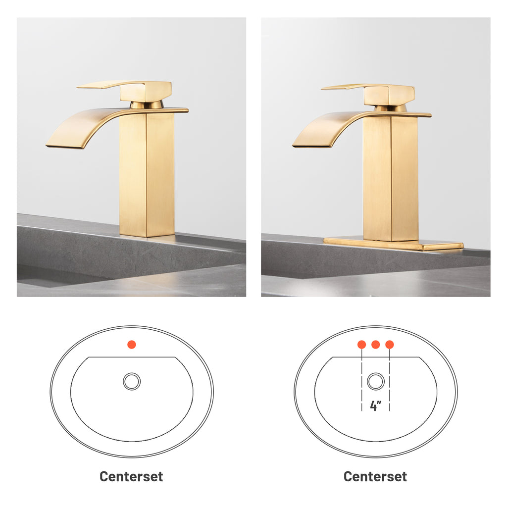 Arc Waterfall Single Handle Single Hole Bathroom Faucet with Drain Kit Included in Brushed Gold